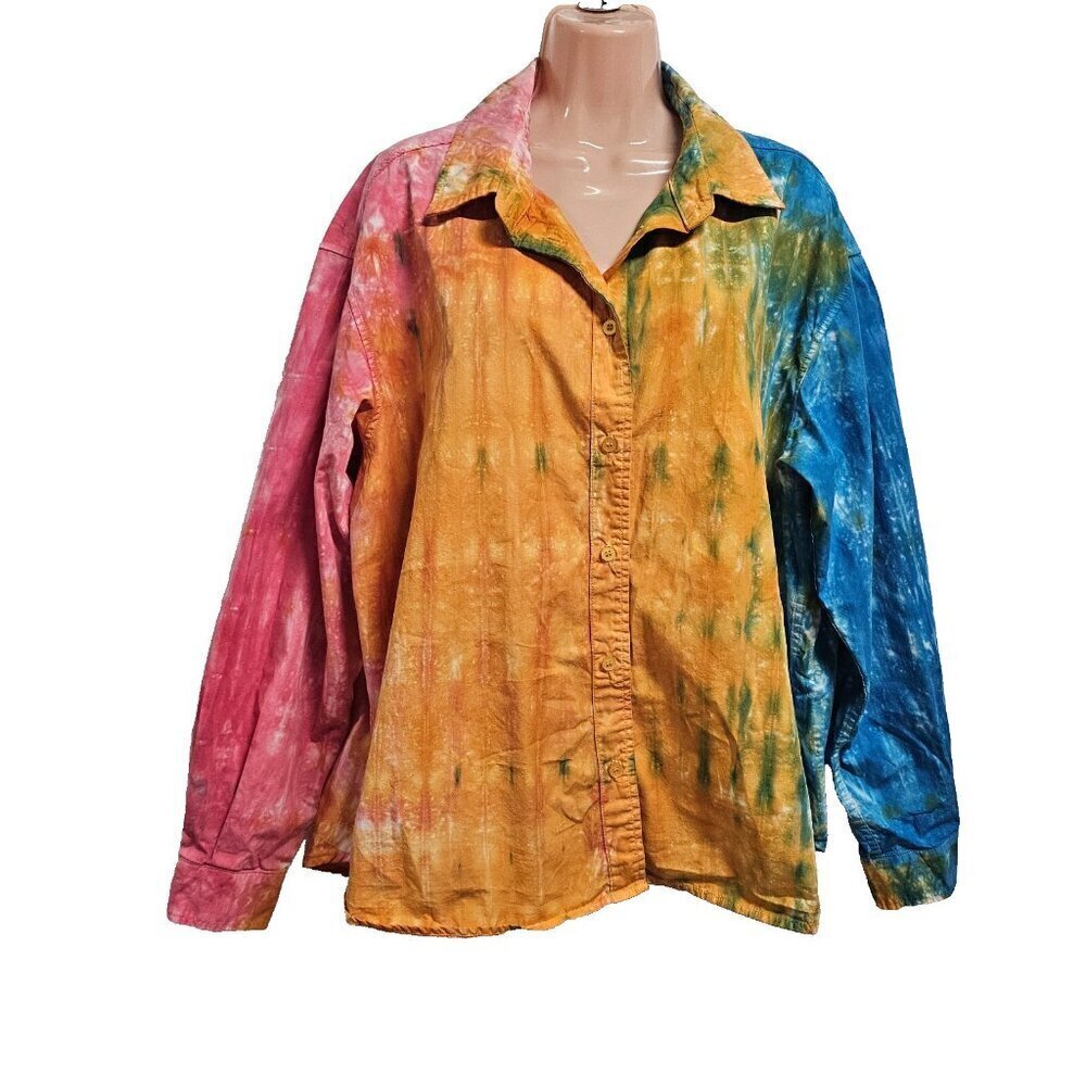 Cotton Citizen Tie Dye Button Up Shirt Women Size L Multicolor Cotton